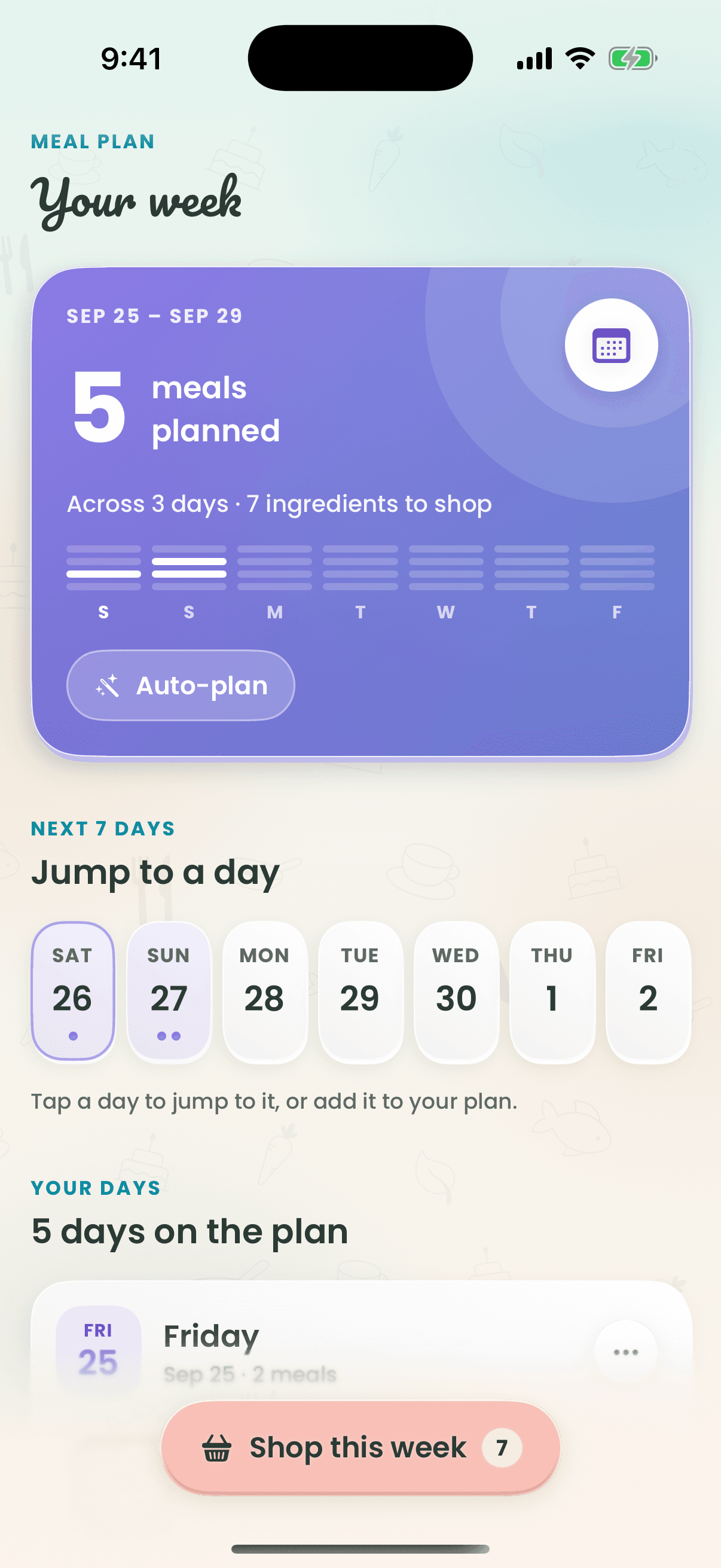 Recipe Wizard weekly meal planner